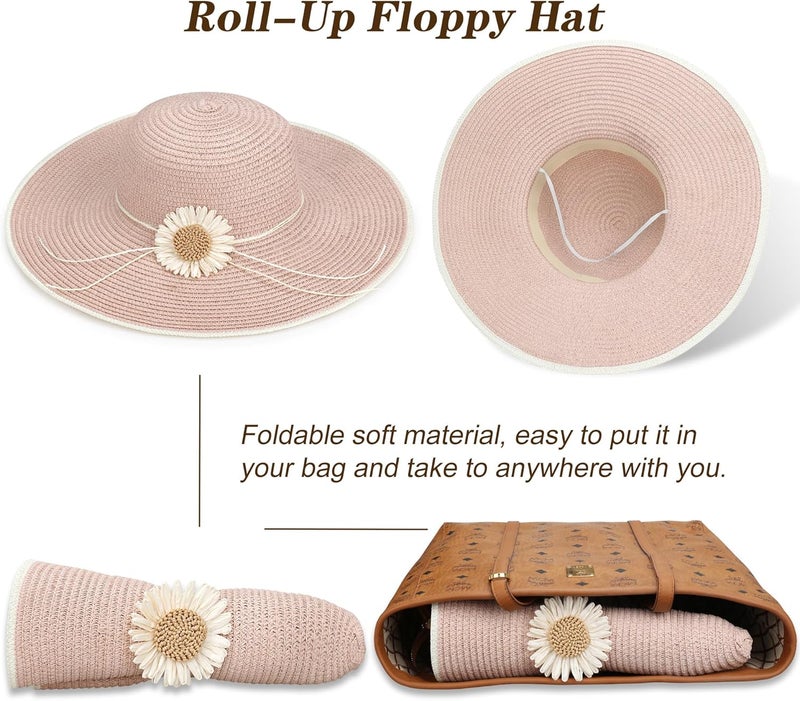 Naivlizer Women Wide Brim Sun Hat UPF50 Straw Summer Hat Floppy Beach Hat Roll-Up - Image 5
